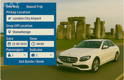 Book Airprt Taxi - Private car London City Airport to Stonehenge