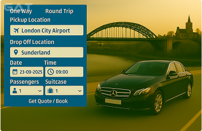 Book Airprt Taxi - Private car London City Airport to Sunderland