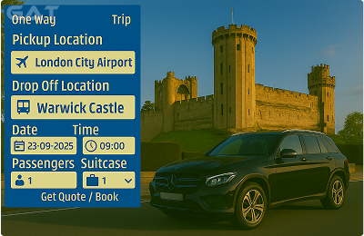 Book Airprt Taxi - Private car London City Airport to Warwick Castle