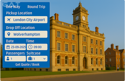 Book Airprt Taxi - Private car London City Airport to Wolverhampton