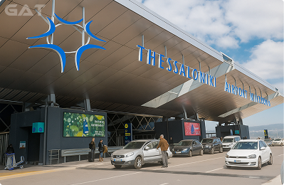 Pre-booked airport taxis waiting at Thessaloniki Airport