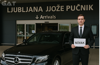 Pre-booked airport taxis waiting at Ljubljana Joze Airport