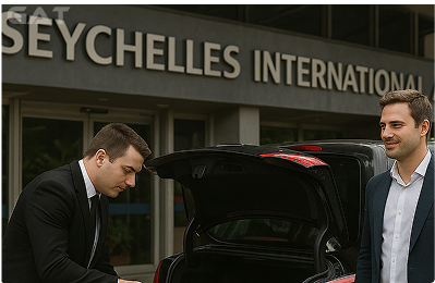 Pre-booked airport taxis waiting at Seychelles International Airport