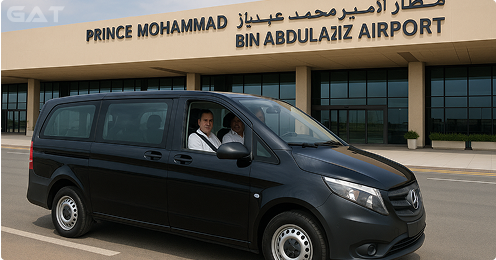 Pre-booked airport taxis waiting at Prince Mohammad bin Abdulaziz Airport Taxi