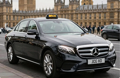 An executive car standing on the road 