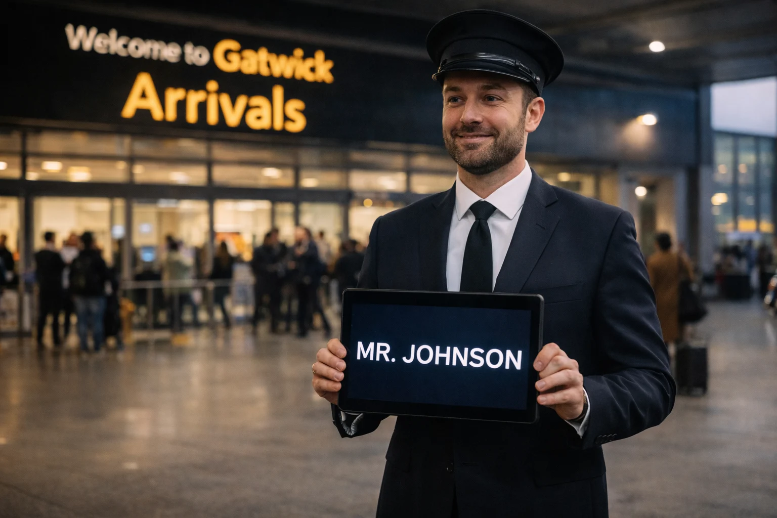 Driver at Gatwick Airport with name board