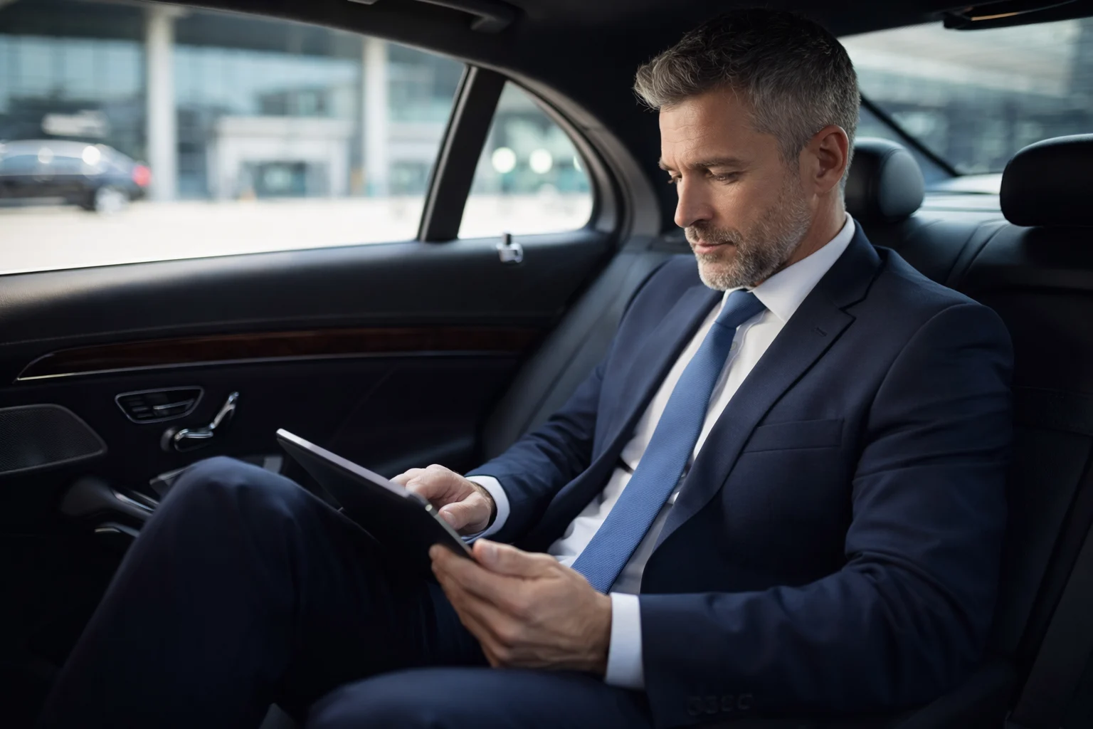 Business Traveler using tab during journey