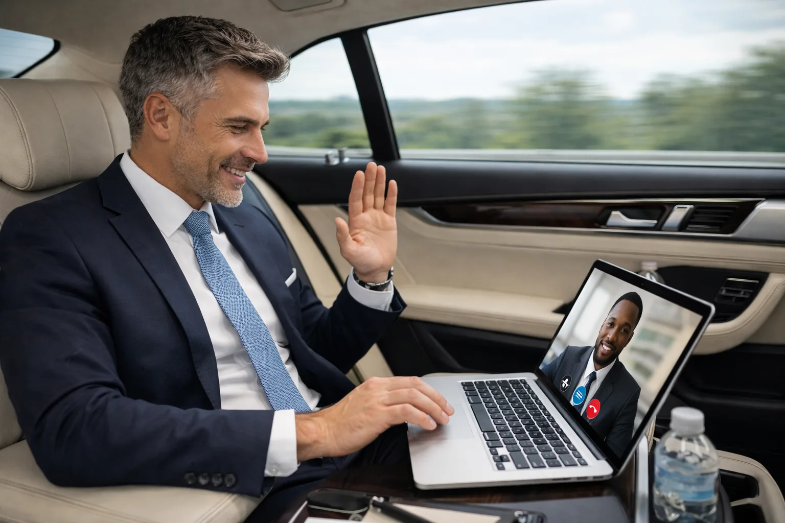Passenger on video call in the car