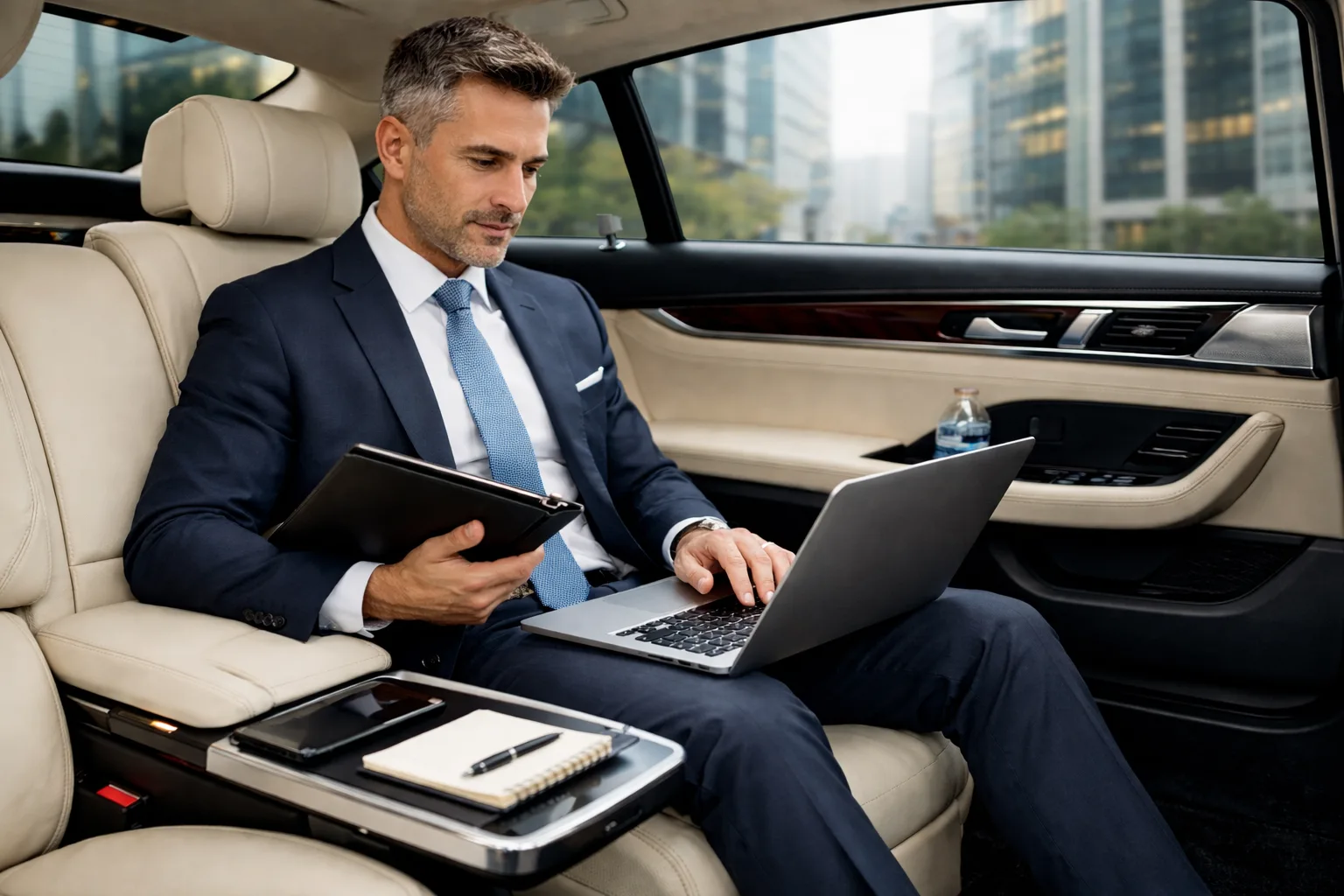business traveler is preparing for meeting 