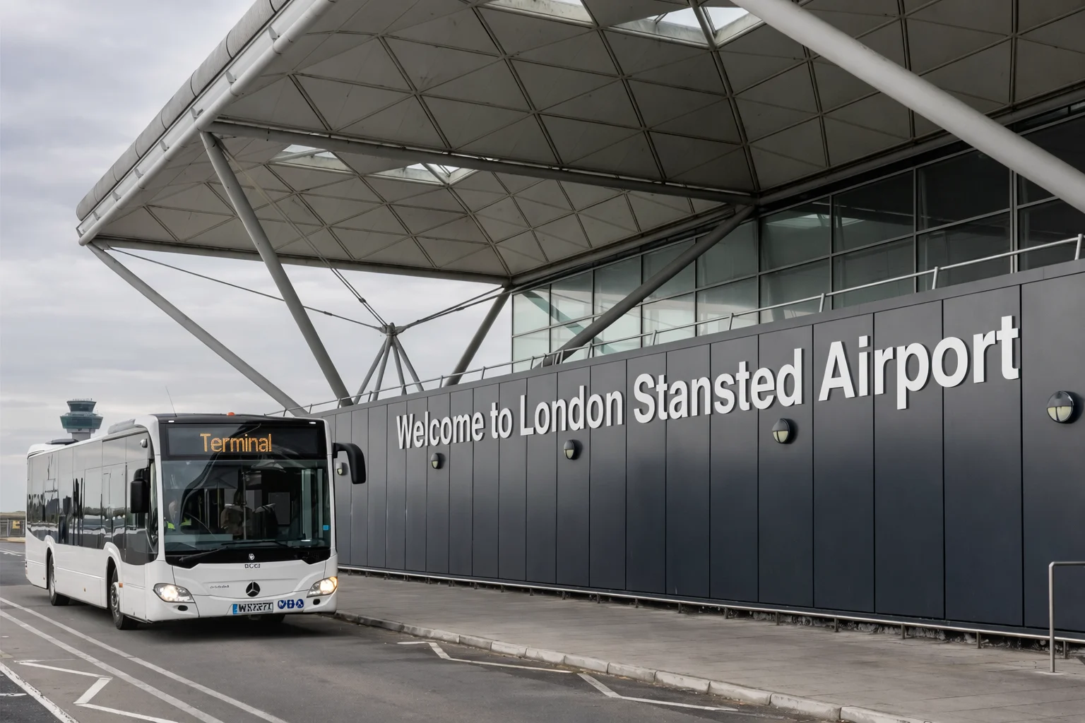 Bus at Stansted Airport terminal