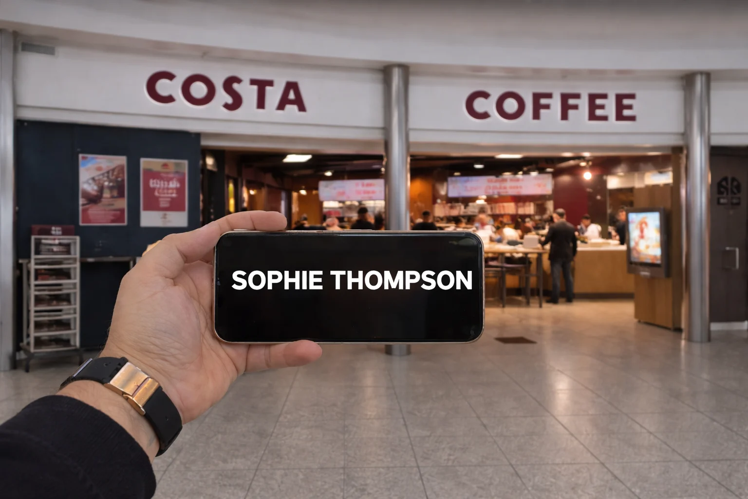 driver with name board at Stansted Airport terminal