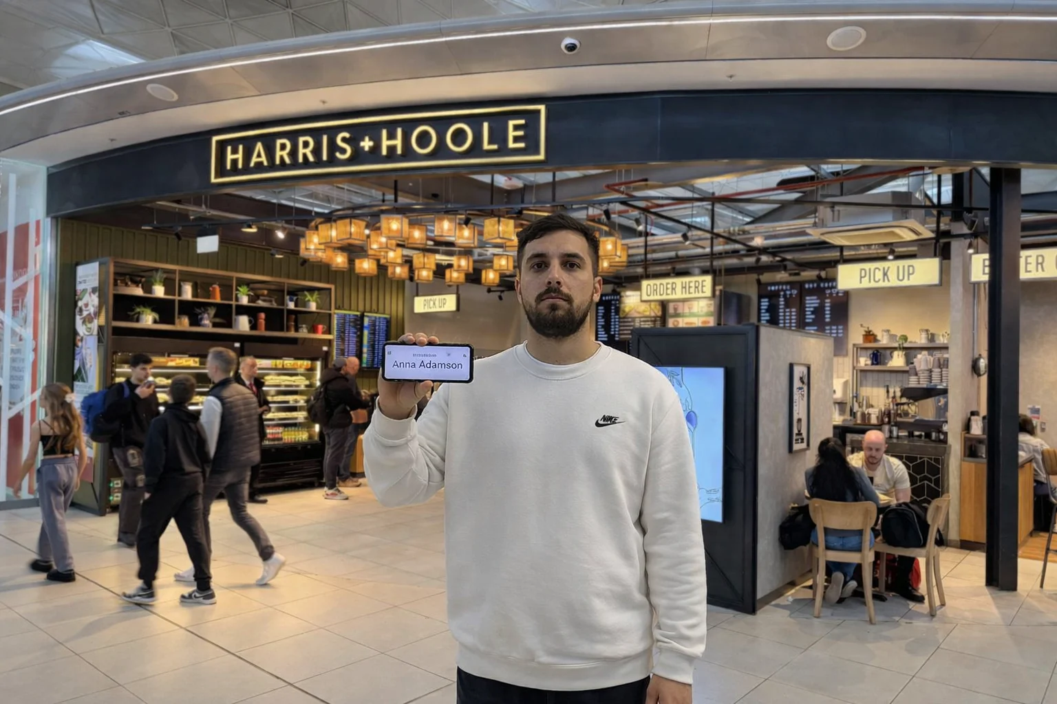driver with name board at Stansted Airport terminal