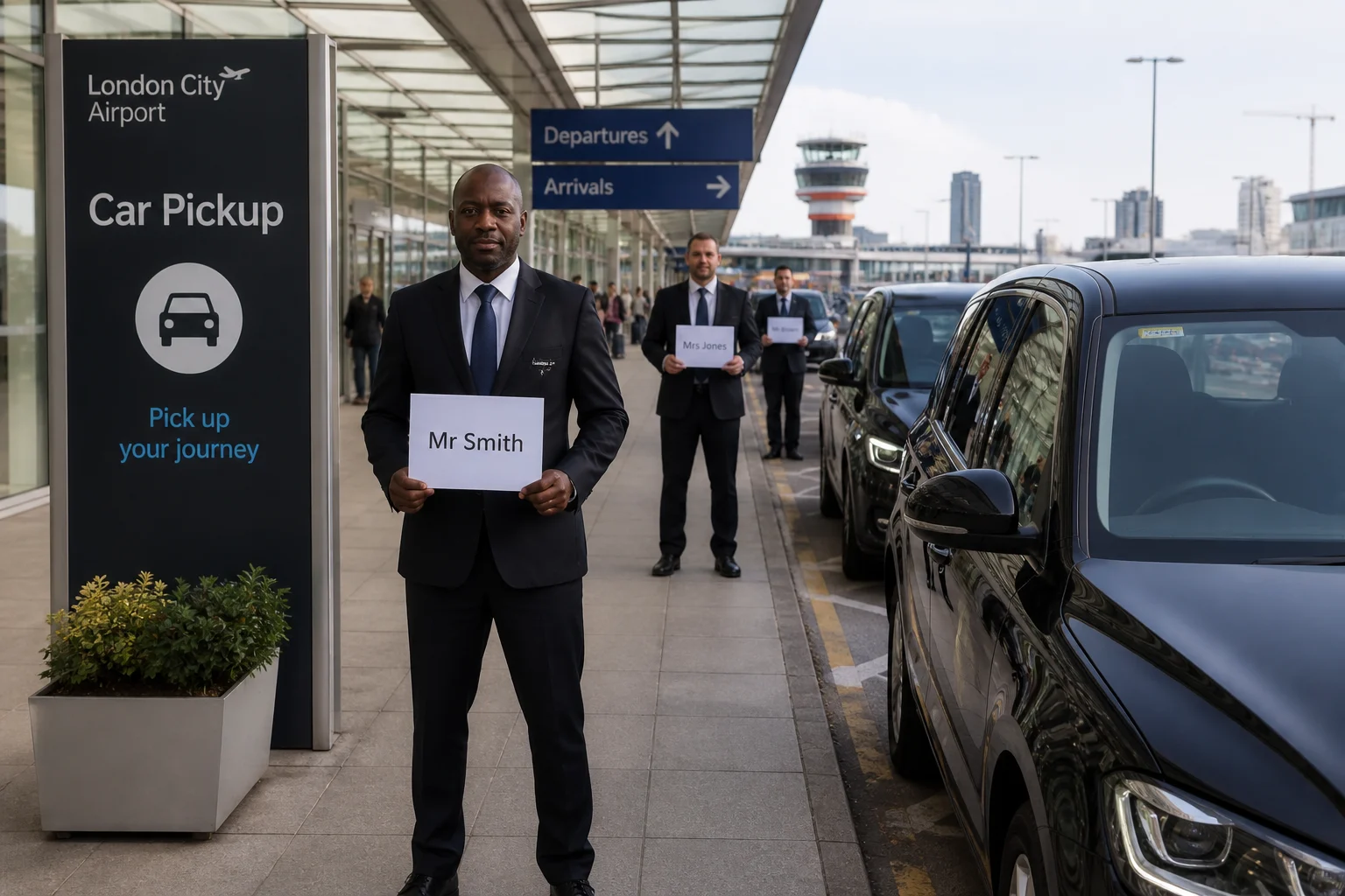 Professional driver with name board