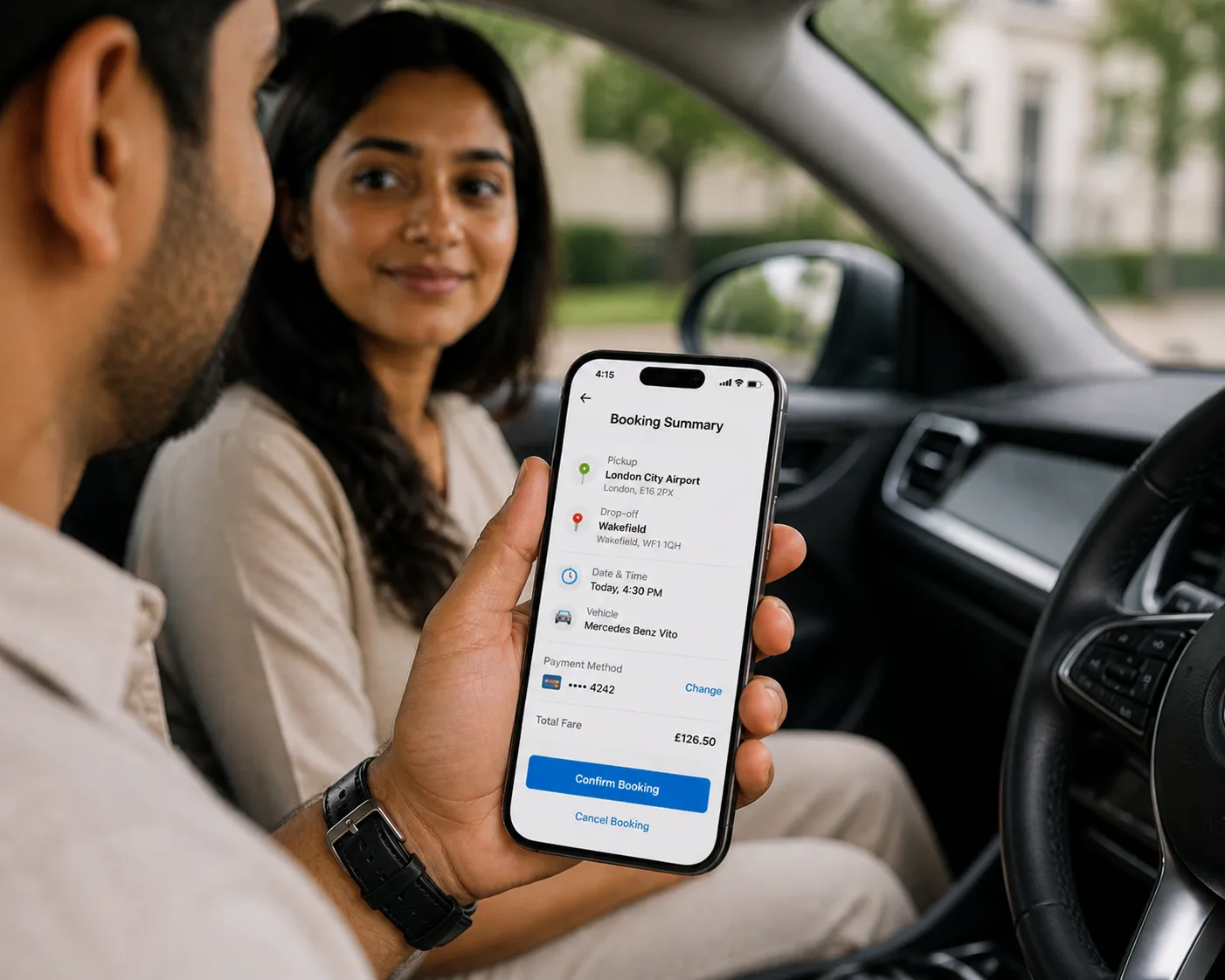 happy customer checking booking confirmation