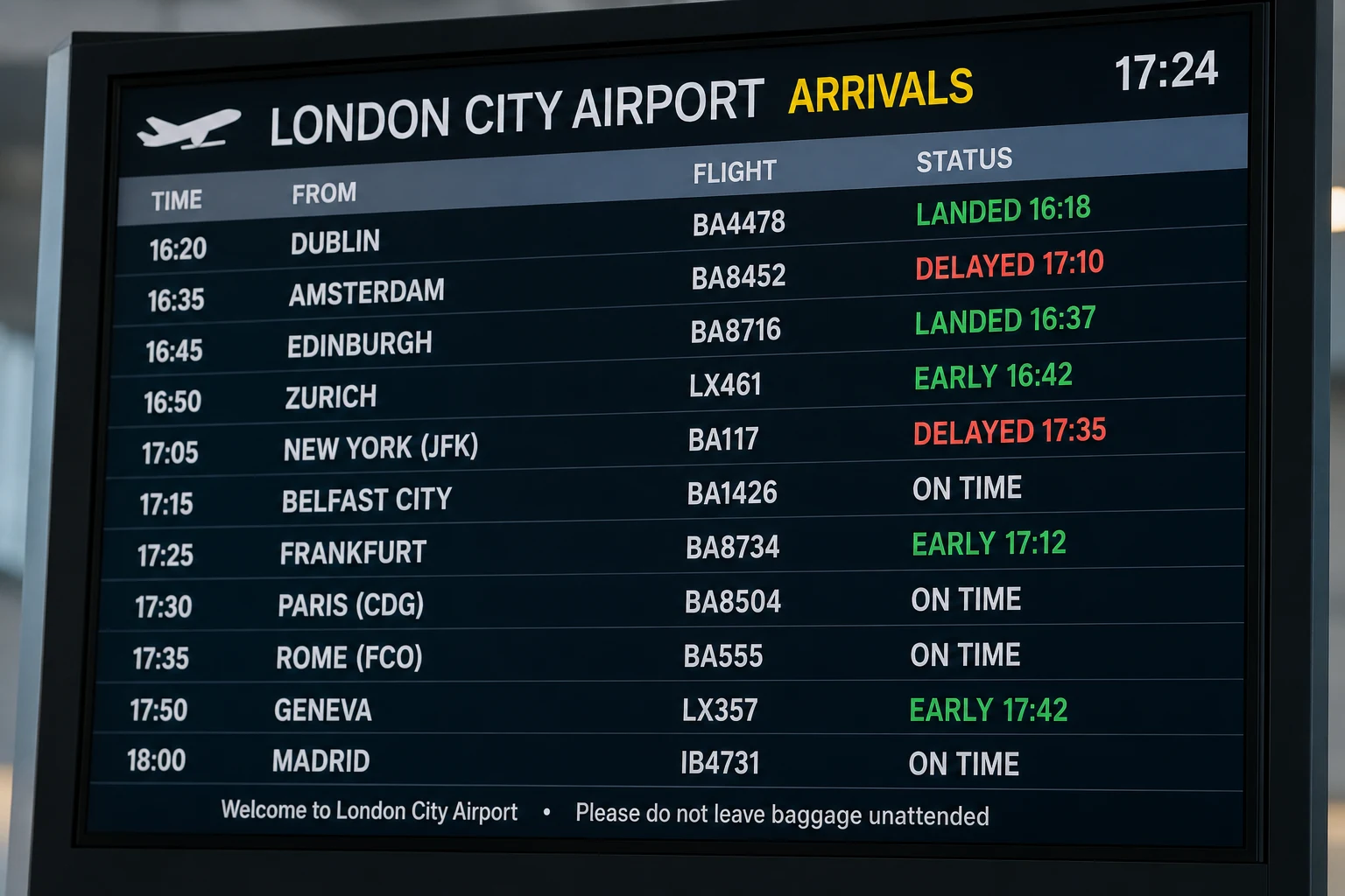 board showing flight arrival details