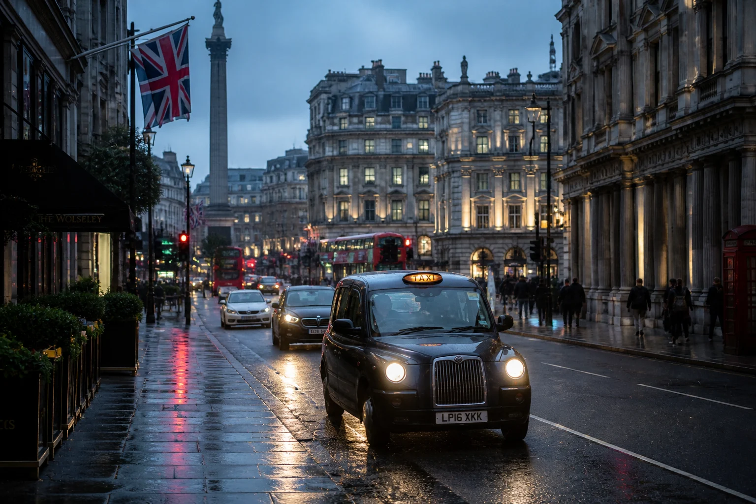 black taxi on the road in evening or night view