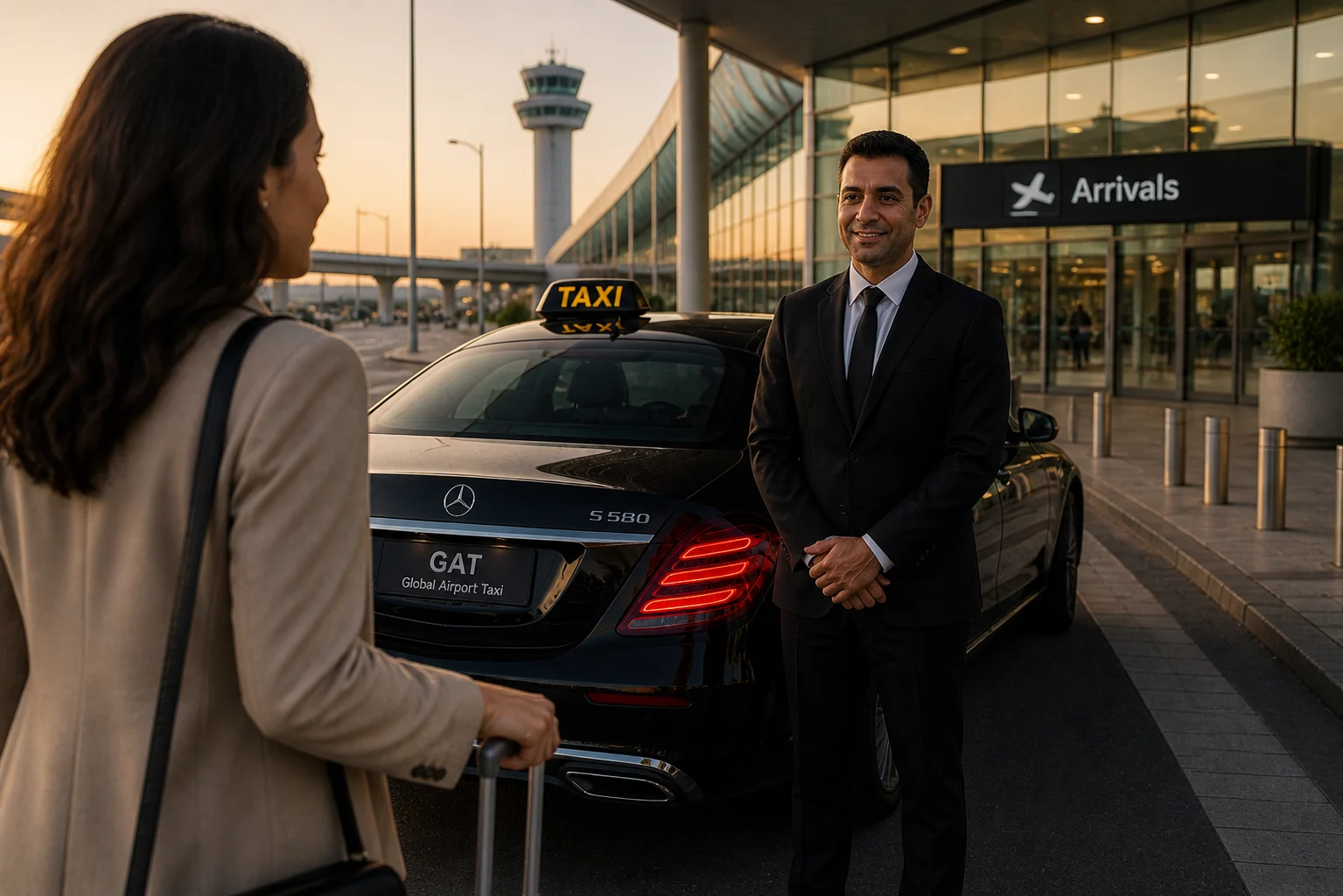 taxi with driver at airport