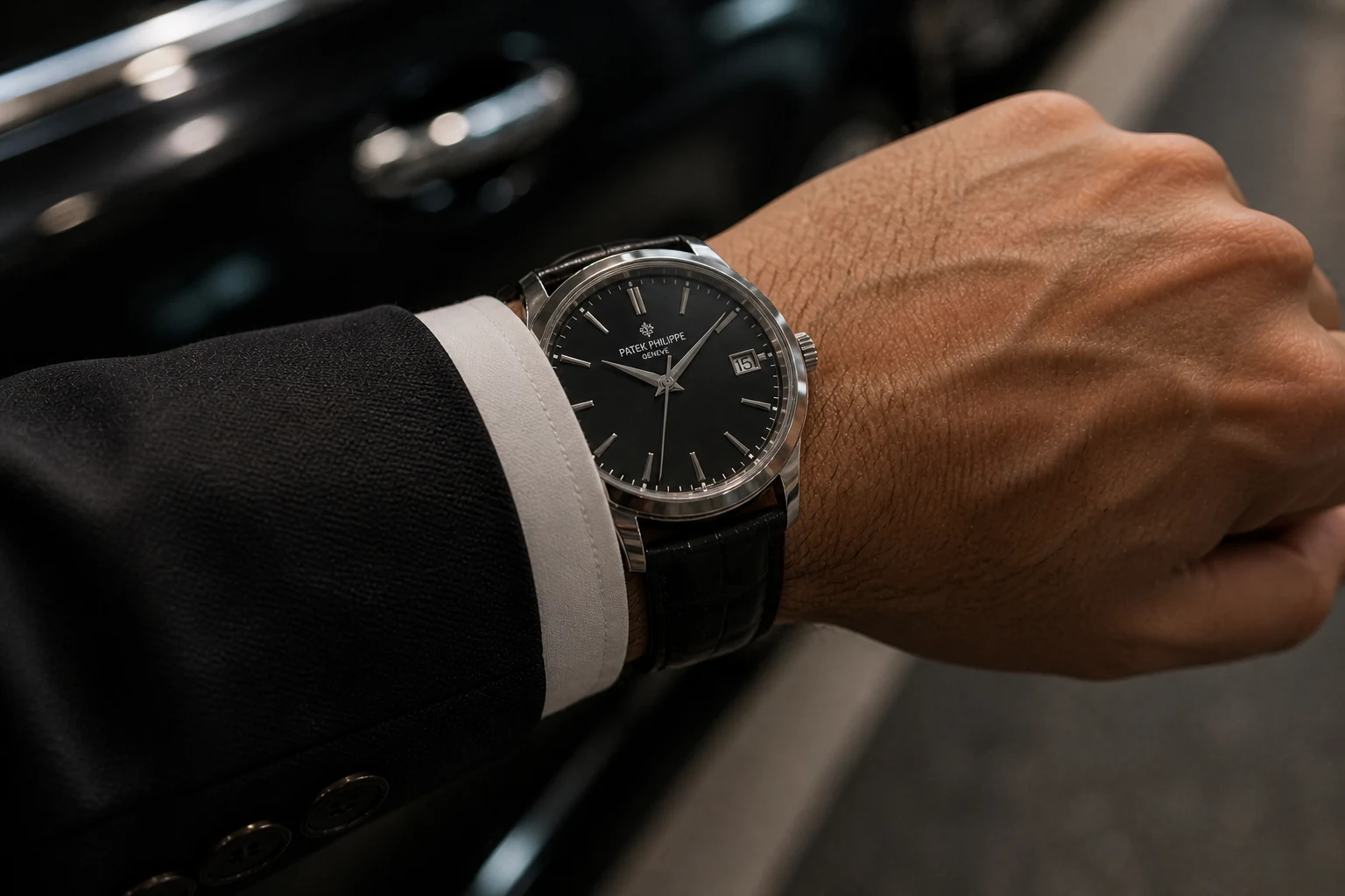 driver is looking at watch - on time service