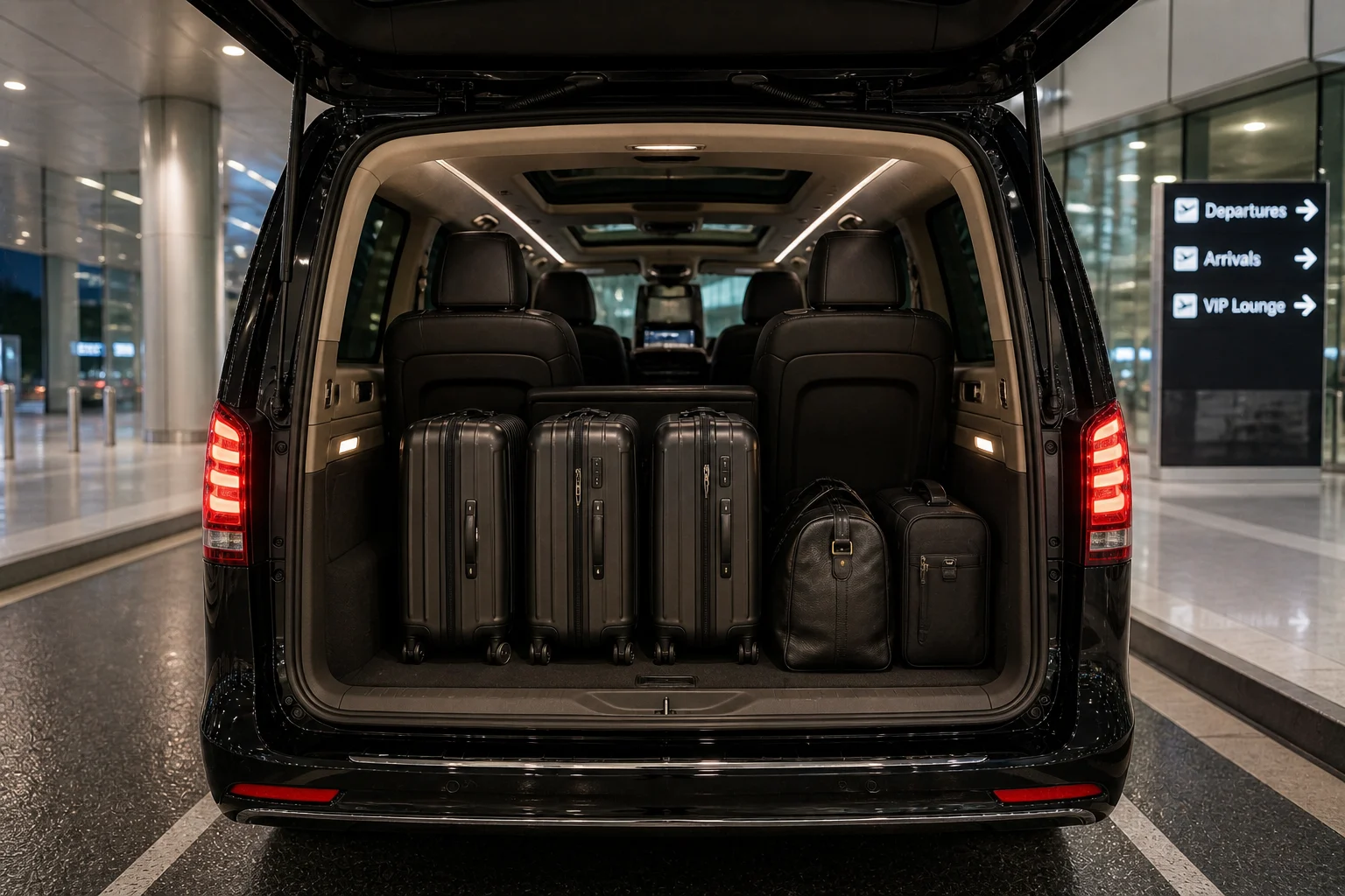 mercedez vito's boot open with luggage