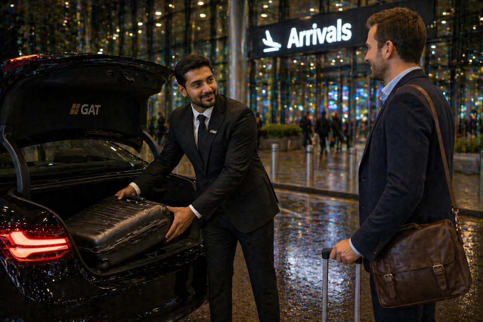 professional driver is loading luggage in the car