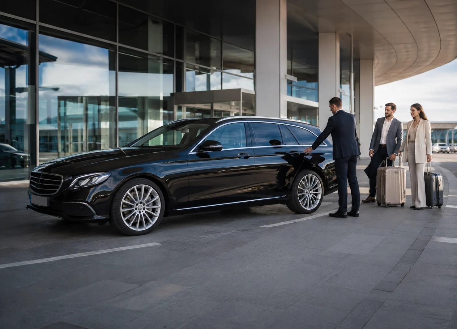 Estate car waiting outside airport terminal