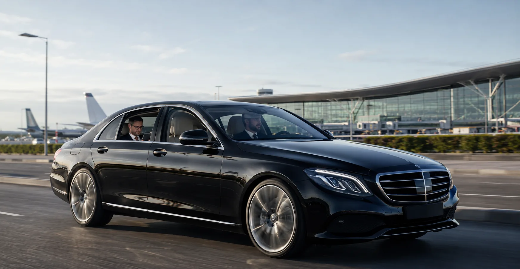 luxury-car-passing-airport-terminal