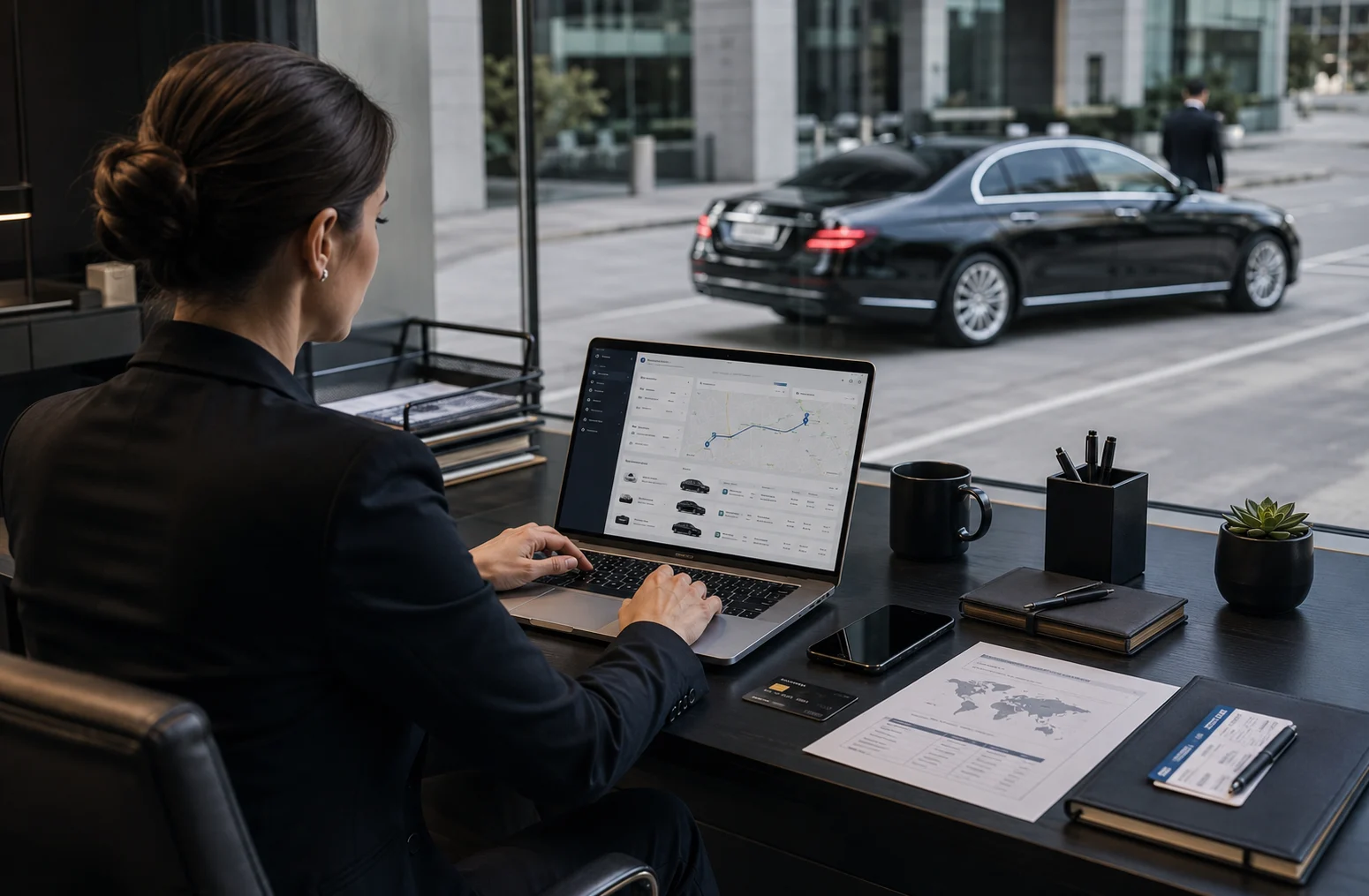 Corporate travel manager and executive transport planning