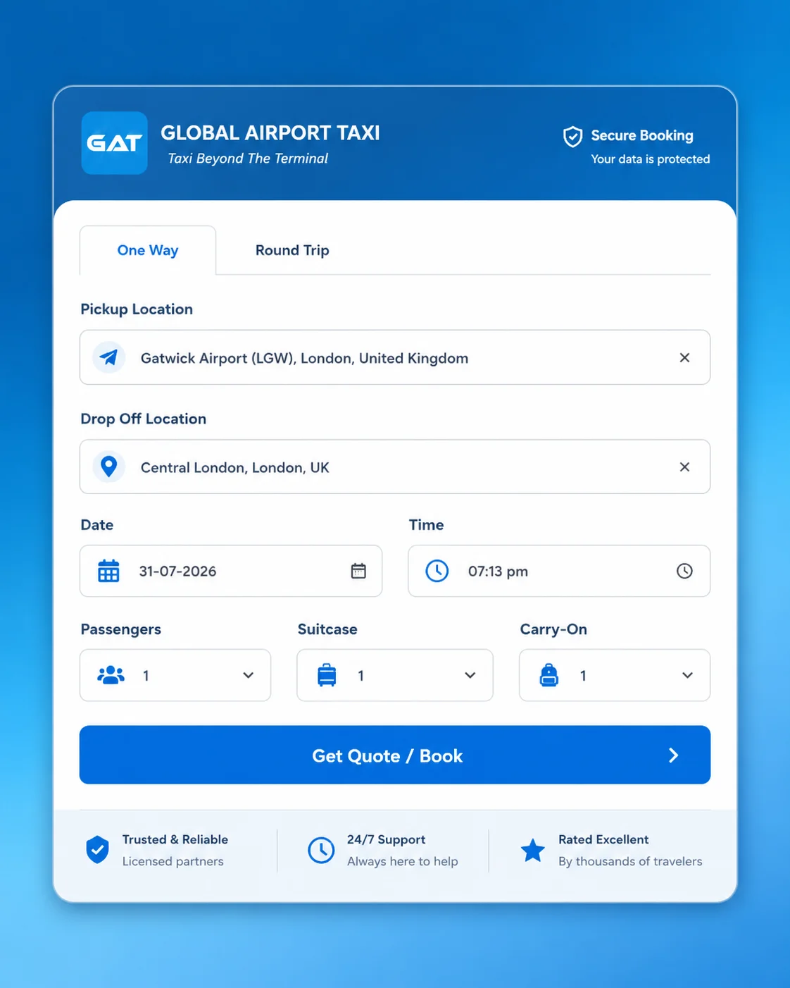 Gatwick taxi booking preview