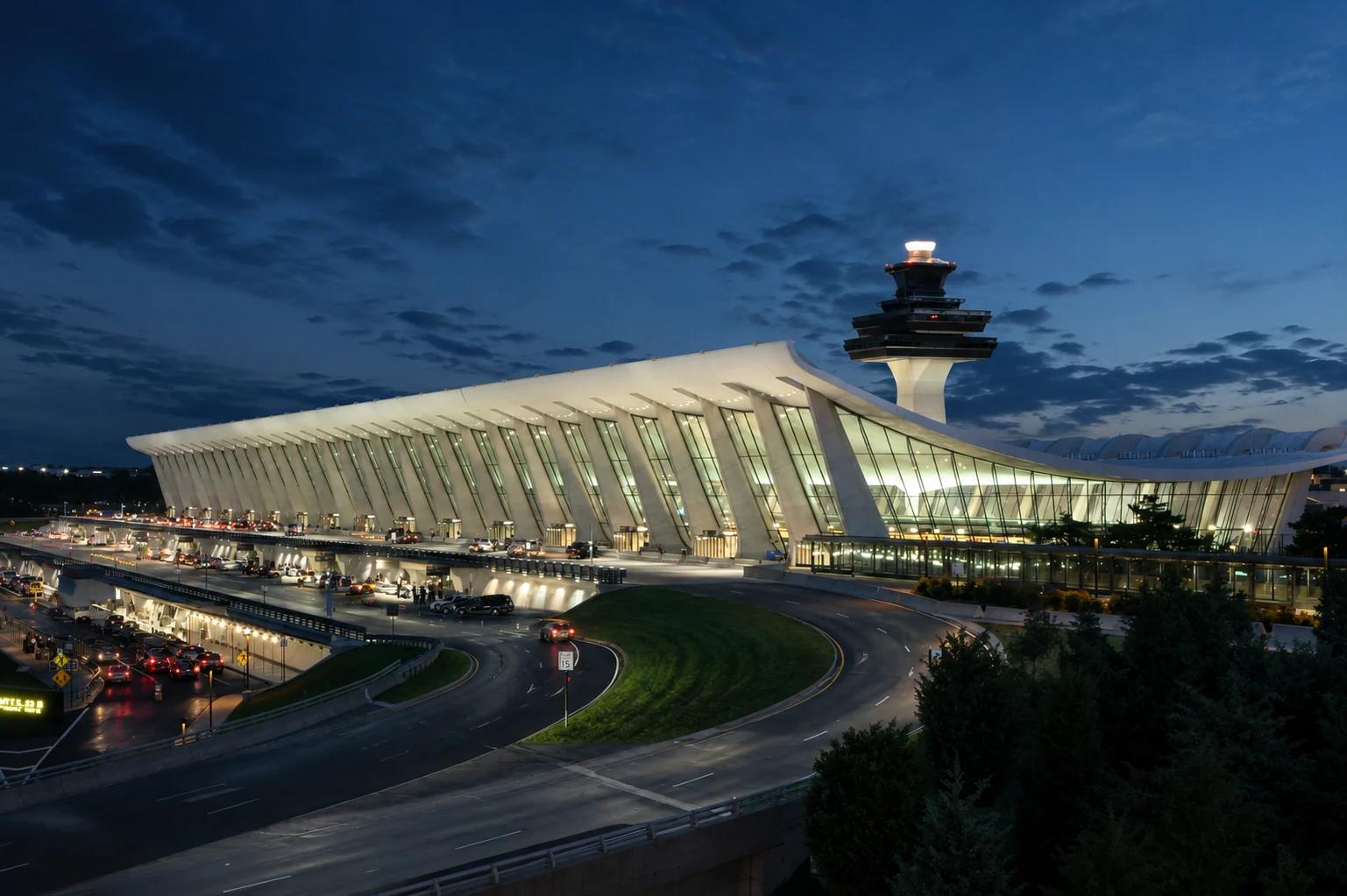 Twilight at the Modern Airport Terminal at Bilbao Airport (BIO)