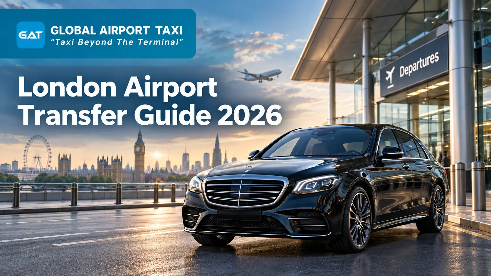 International travellers with luggage arranging a London airport transfer