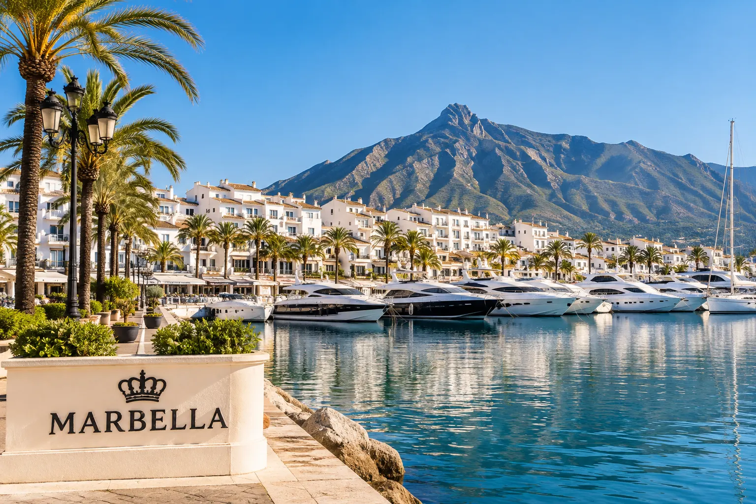 Marbella Marina Beneath Rugged Peaks