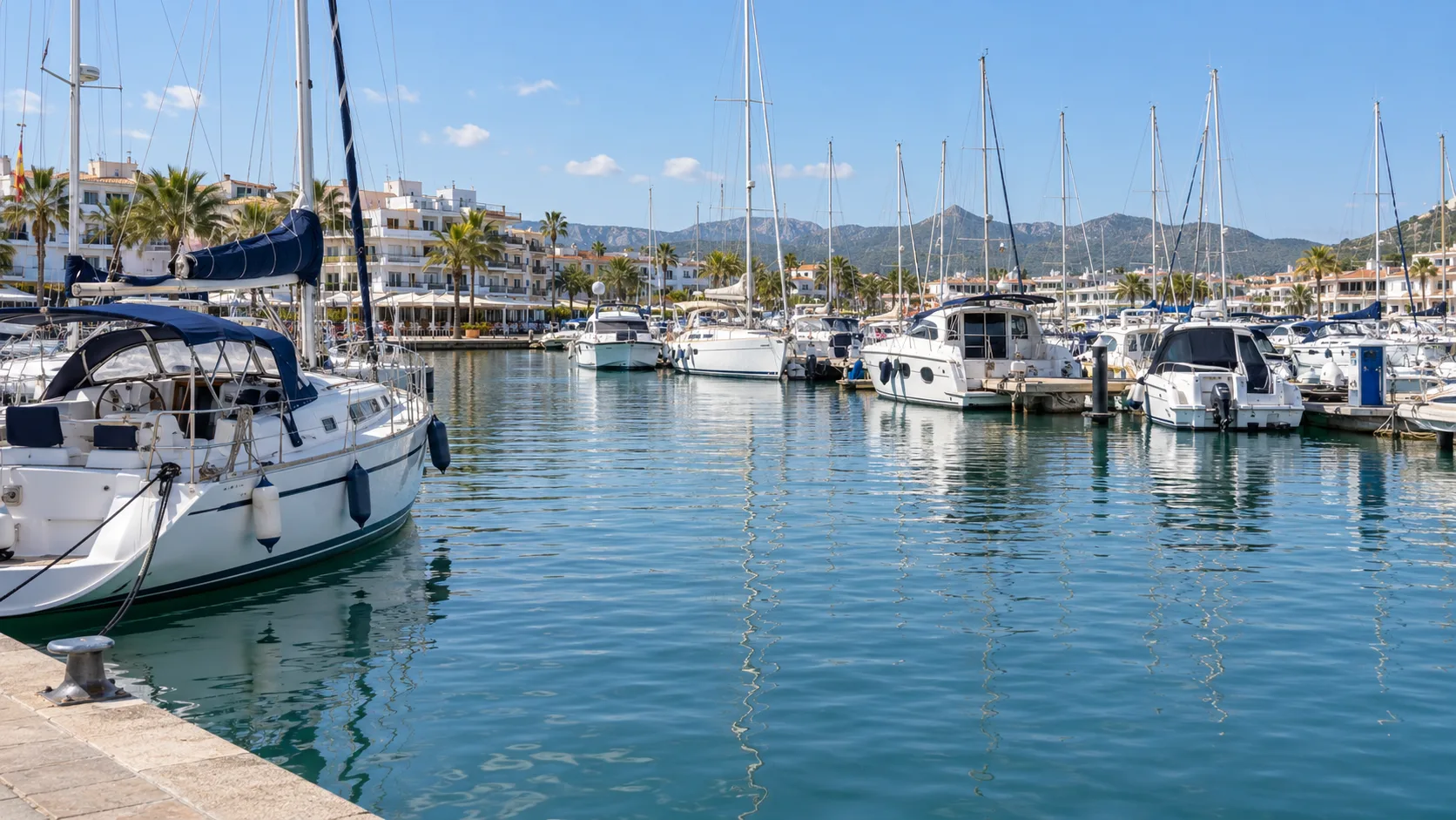 Boats moored in the marina at Port d'Alcúdia, northern Mallorca
