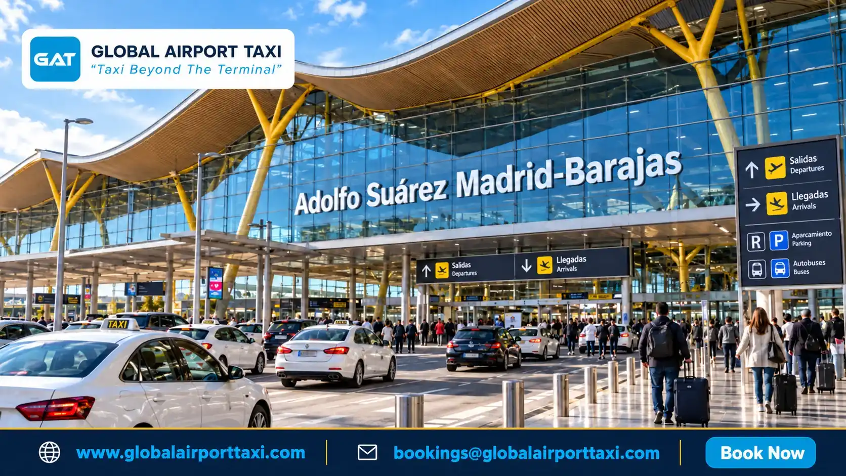 A Madrid airport taxi at Adolfo Suárez Madrid-Barajas Airport