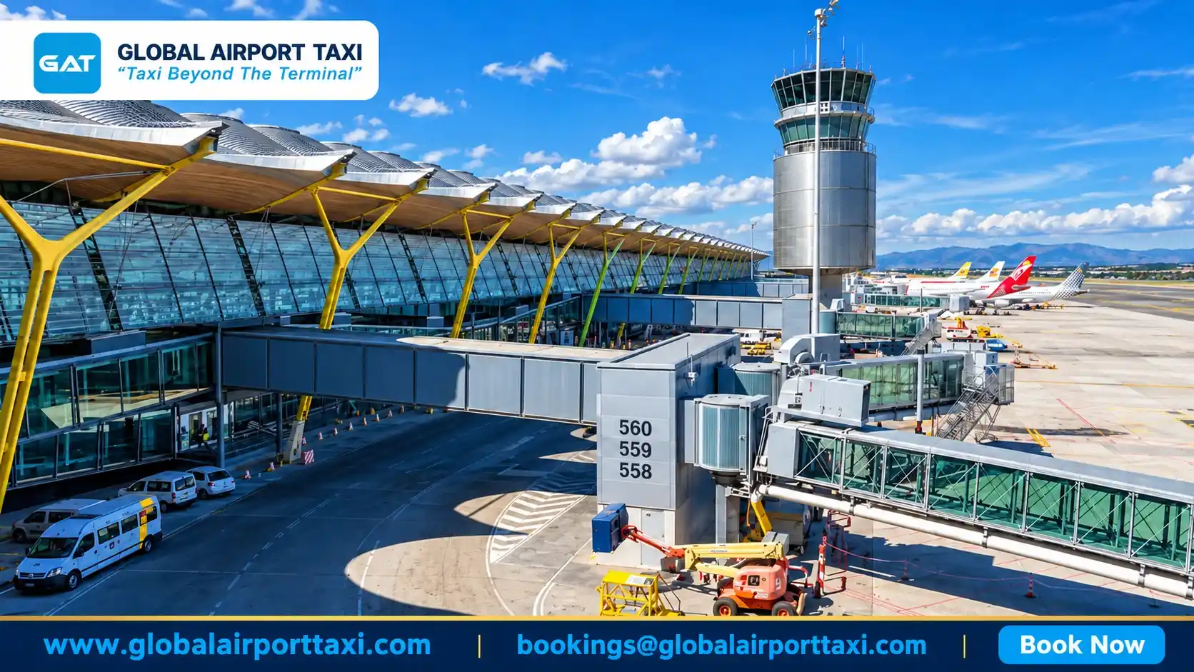 A Madrid airport taxi waiting for a passenger