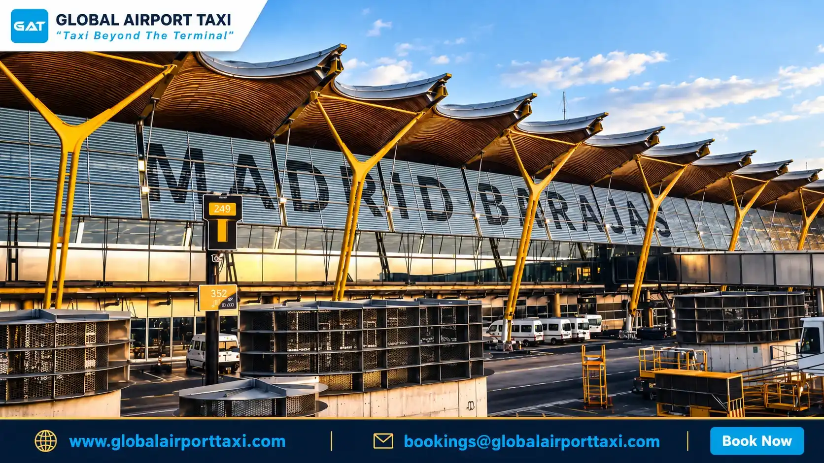 A taxi on the way to Adolfo Suárez Madrid-Barajas Airport