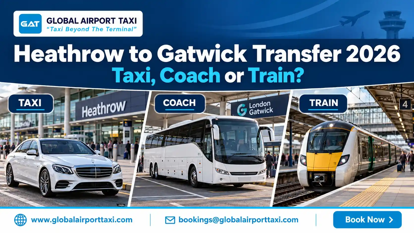 Heathrow to Gatwick Transfer 2026: Taxi, Coach or Train?