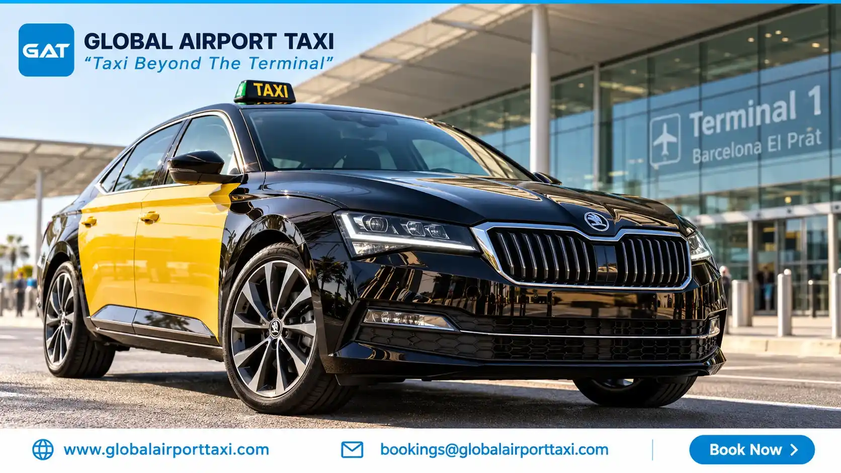 A Barcelona airport taxi service vehicle waiting for a passenger