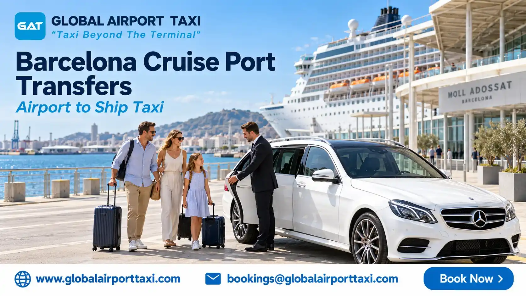 A premium transfer vehicle at the cruise port in Barcelona