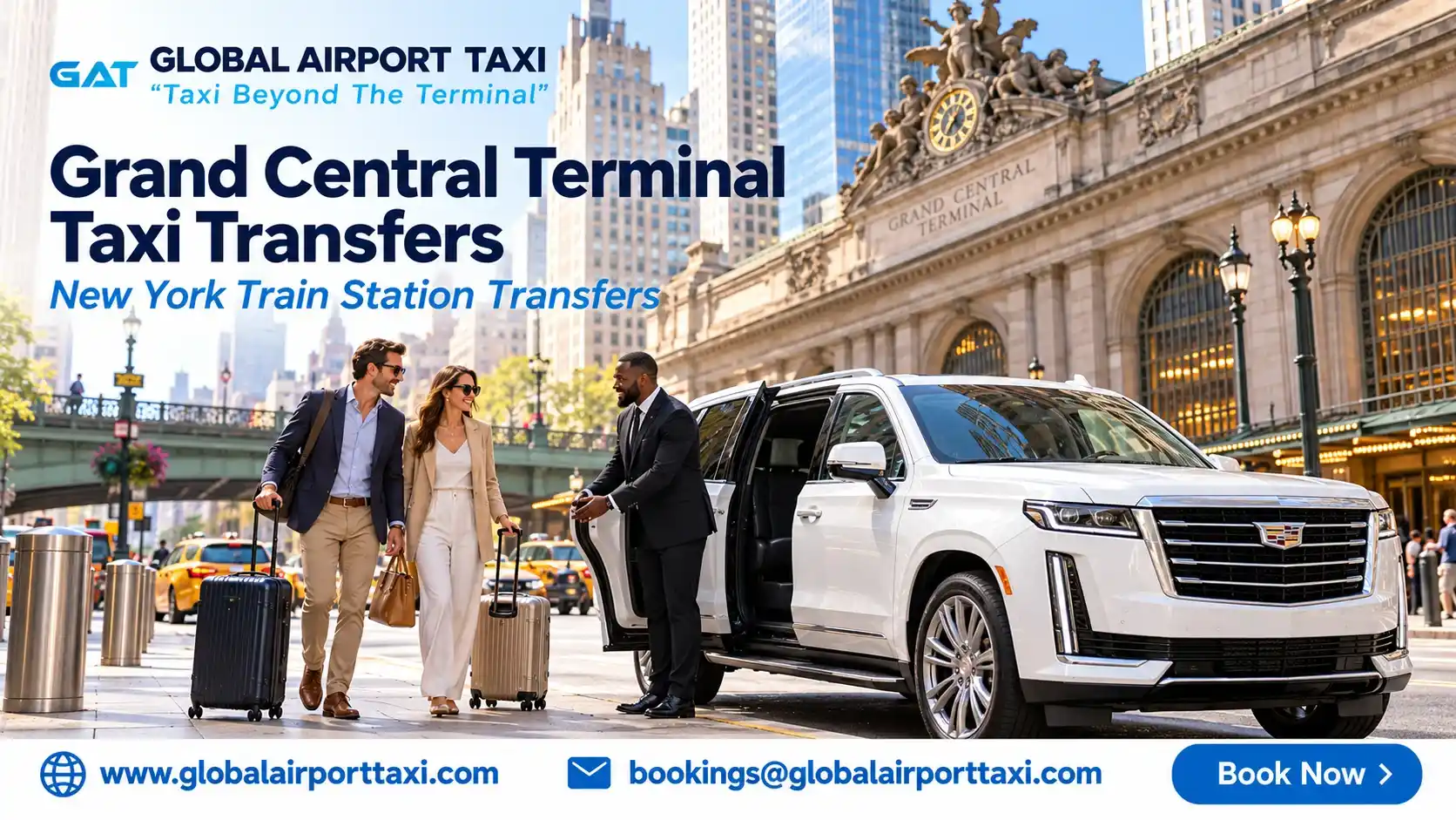 A taxi transfer vehicle outside Grand Central Terminal in New York