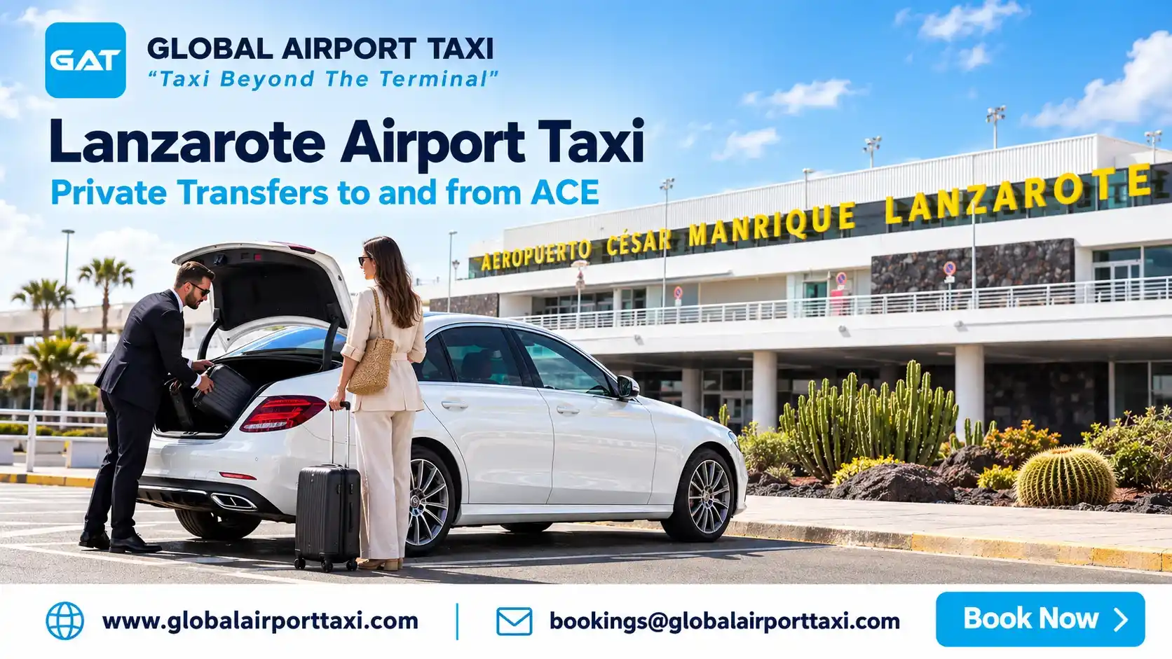 Private transfer car waiting for a pre-booked Lanzarote airport transfer